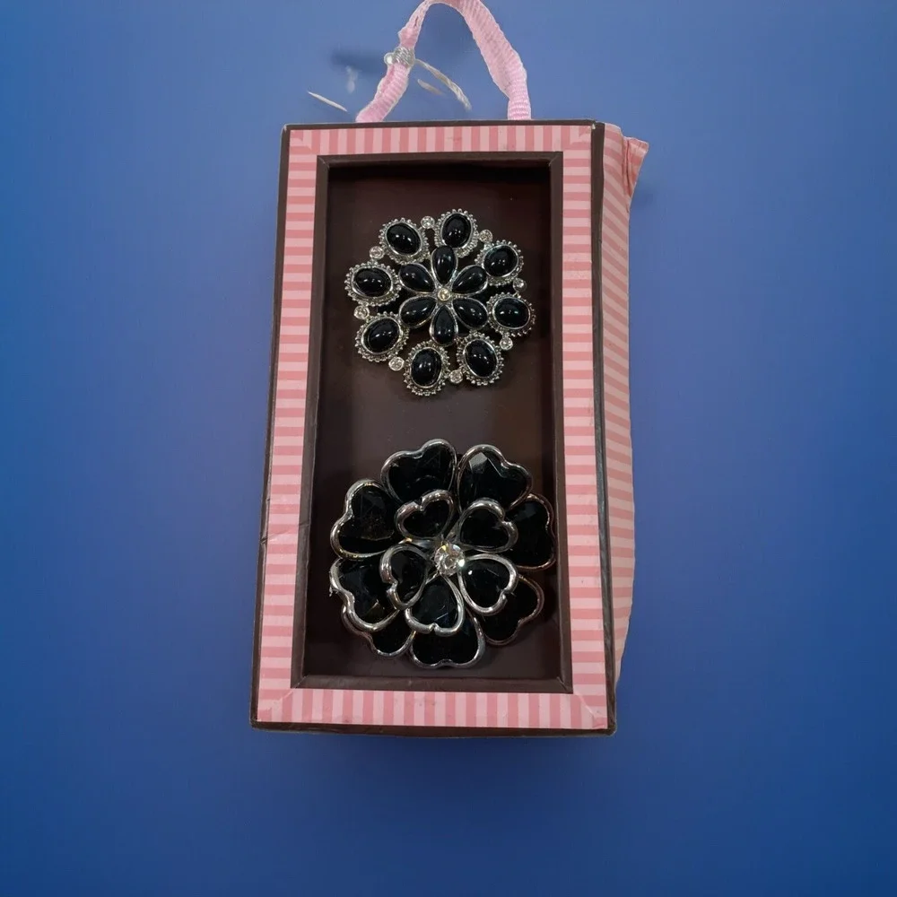 Swarovski Hair Ties accessories‎ ~ Black, And Silver ~ Set Of 2